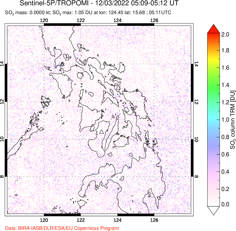 A sulfur dioxide image over Philippines on Dec 03, 2022.