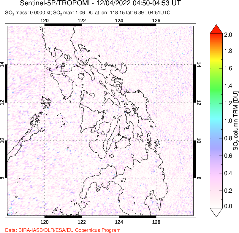 A sulfur dioxide image over Philippines on Dec 04, 2022.