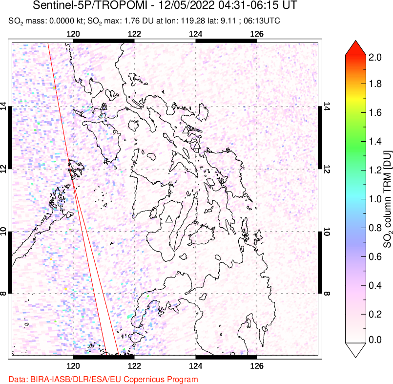 A sulfur dioxide image over Philippines on Dec 05, 2022.