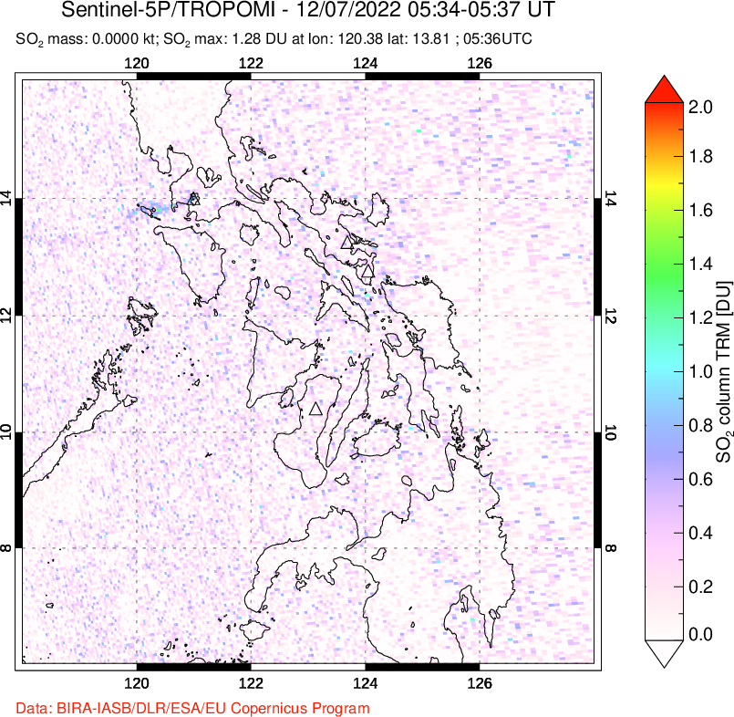 A sulfur dioxide image over Philippines on Dec 07, 2022.