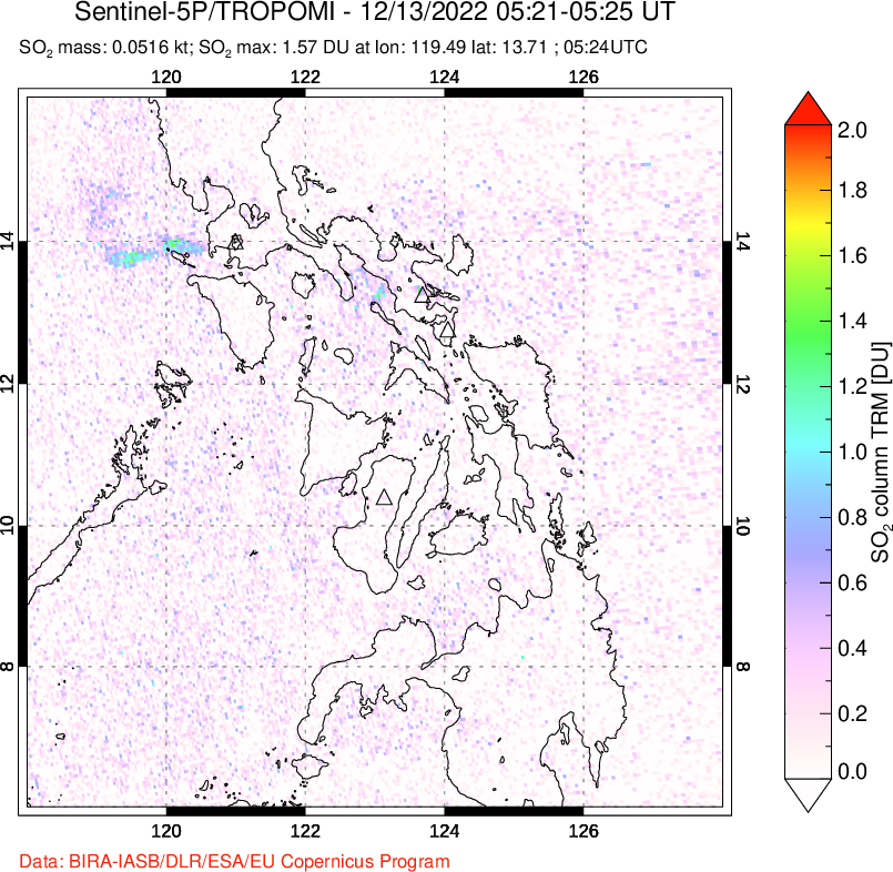 A sulfur dioxide image over Philippines on Dec 13, 2022.