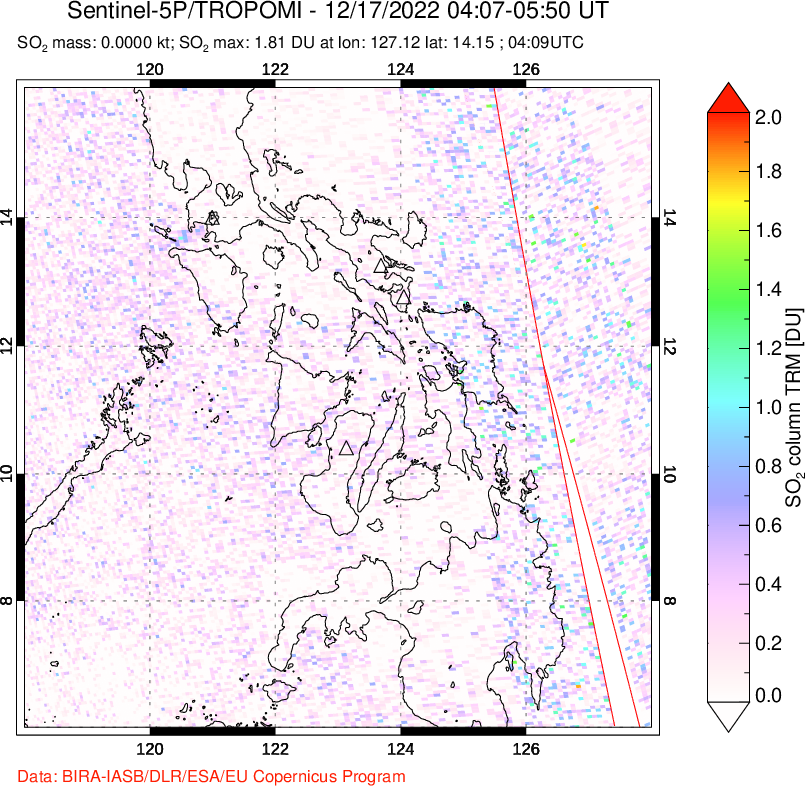A sulfur dioxide image over Philippines on Dec 17, 2022.