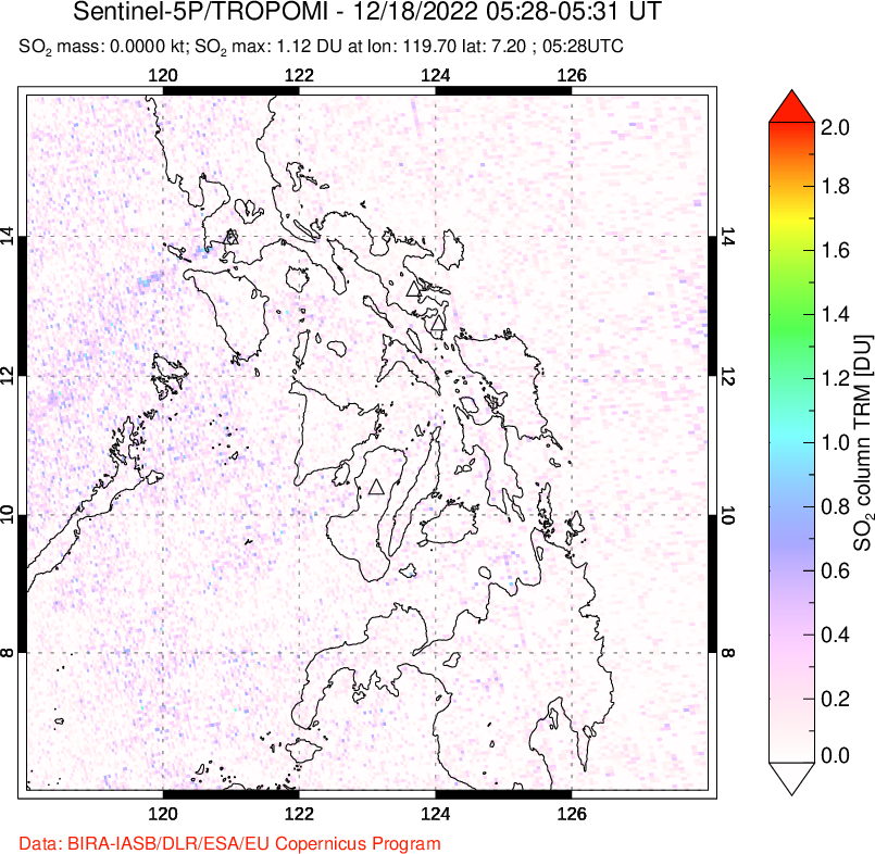 A sulfur dioxide image over Philippines on Dec 18, 2022.