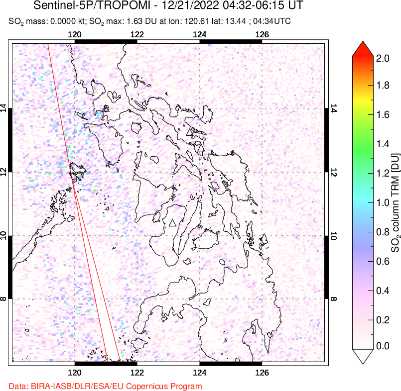 A sulfur dioxide image over Philippines on Dec 21, 2022.