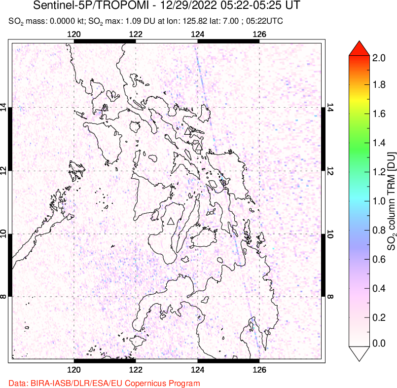 A sulfur dioxide image over Philippines on Dec 29, 2022.