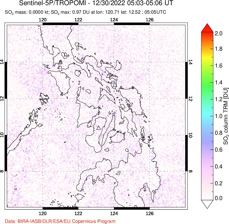 A sulfur dioxide image over Philippines on Dec 30, 2022.