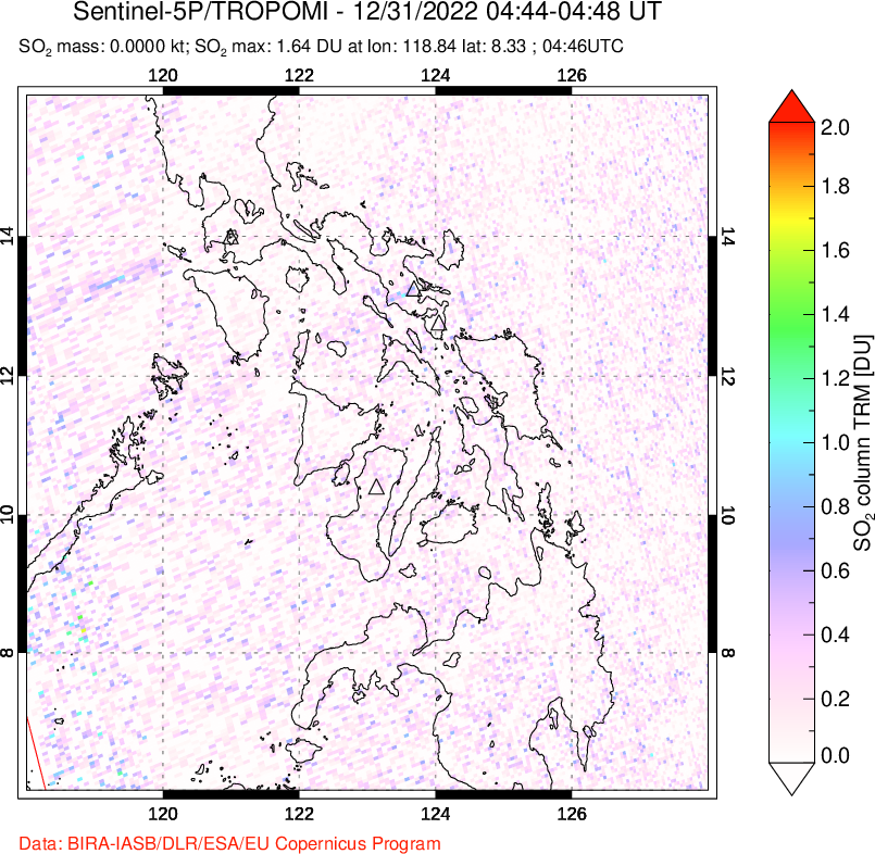 A sulfur dioxide image over Philippines on Dec 31, 2022.