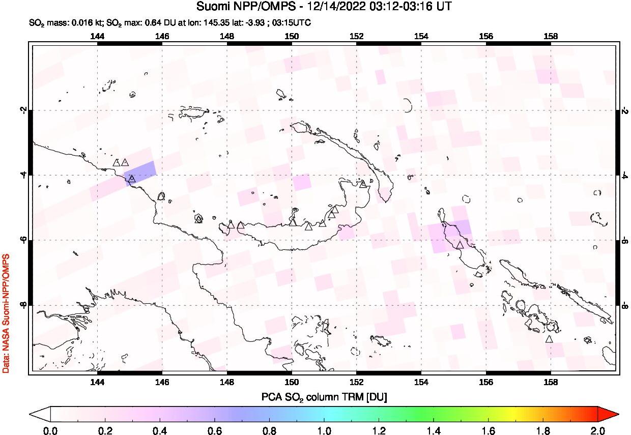 A sulfur dioxide image over Papua, New Guinea on Dec 14, 2022.