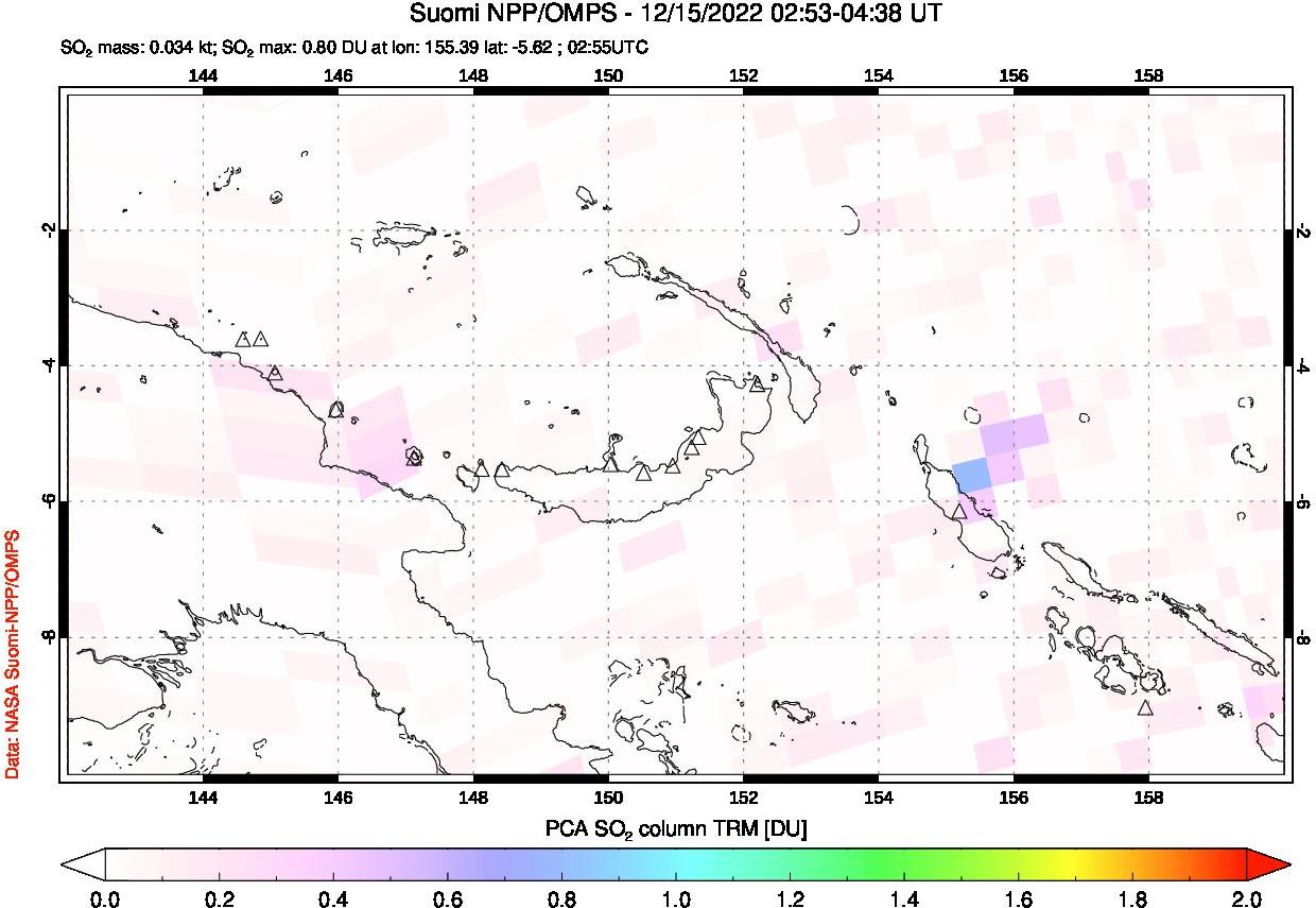A sulfur dioxide image over Papua, New Guinea on Dec 15, 2022.