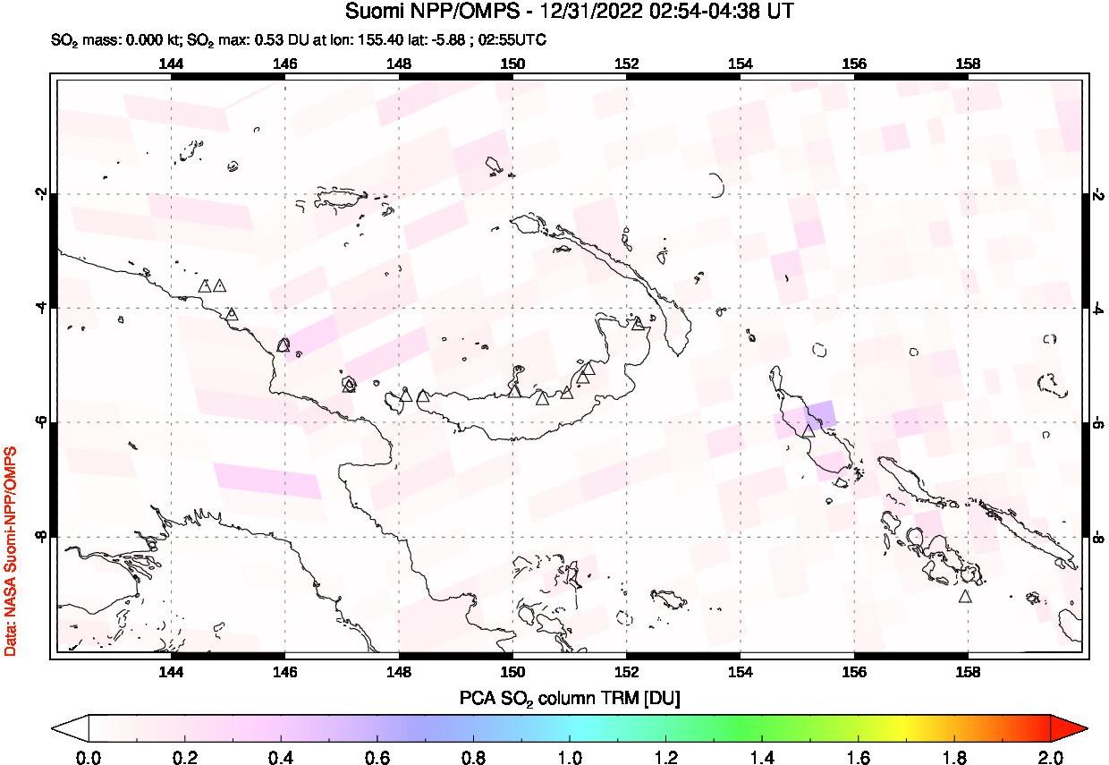 A sulfur dioxide image over Papua, New Guinea on Dec 31, 2022.