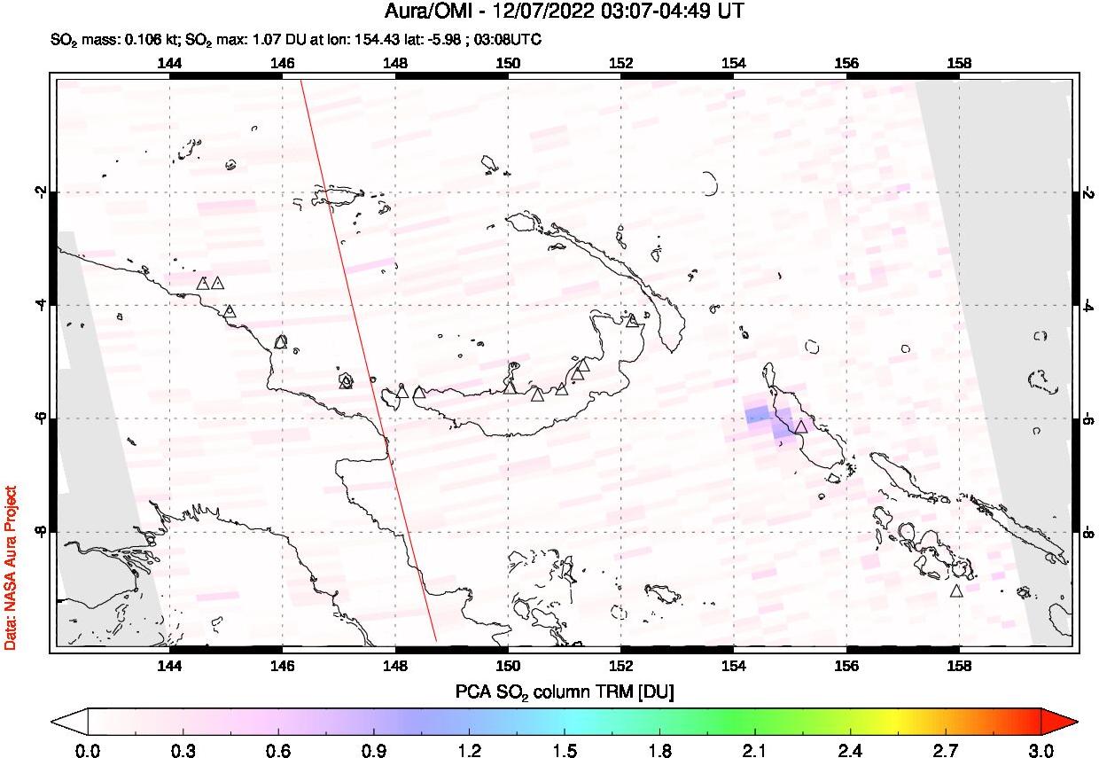 A sulfur dioxide image over Papua, New Guinea on Dec 07, 2022.