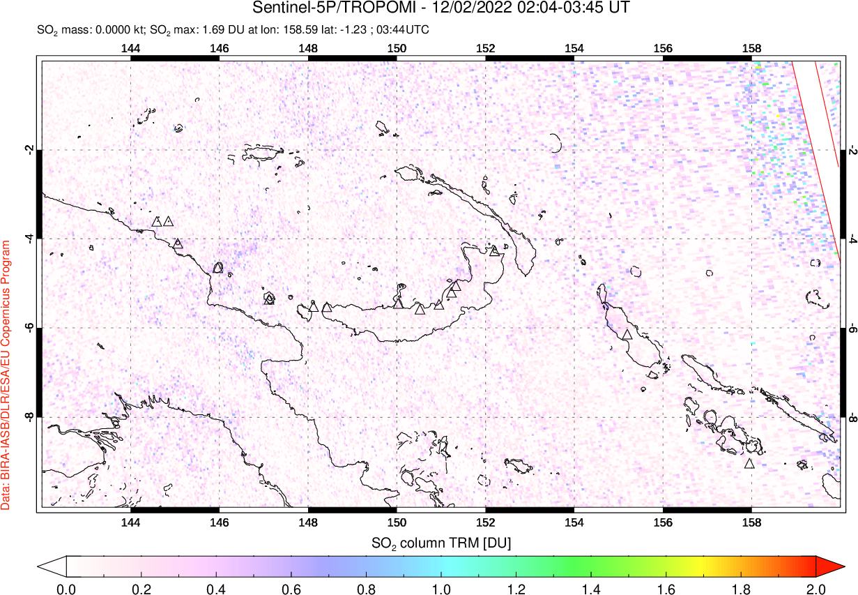 A sulfur dioxide image over Papua, New Guinea on Dec 02, 2022.