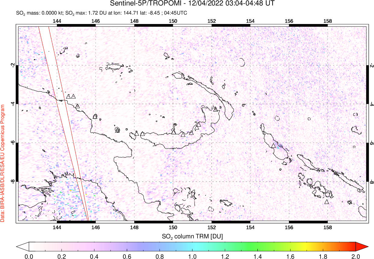 A sulfur dioxide image over Papua, New Guinea on Dec 04, 2022.