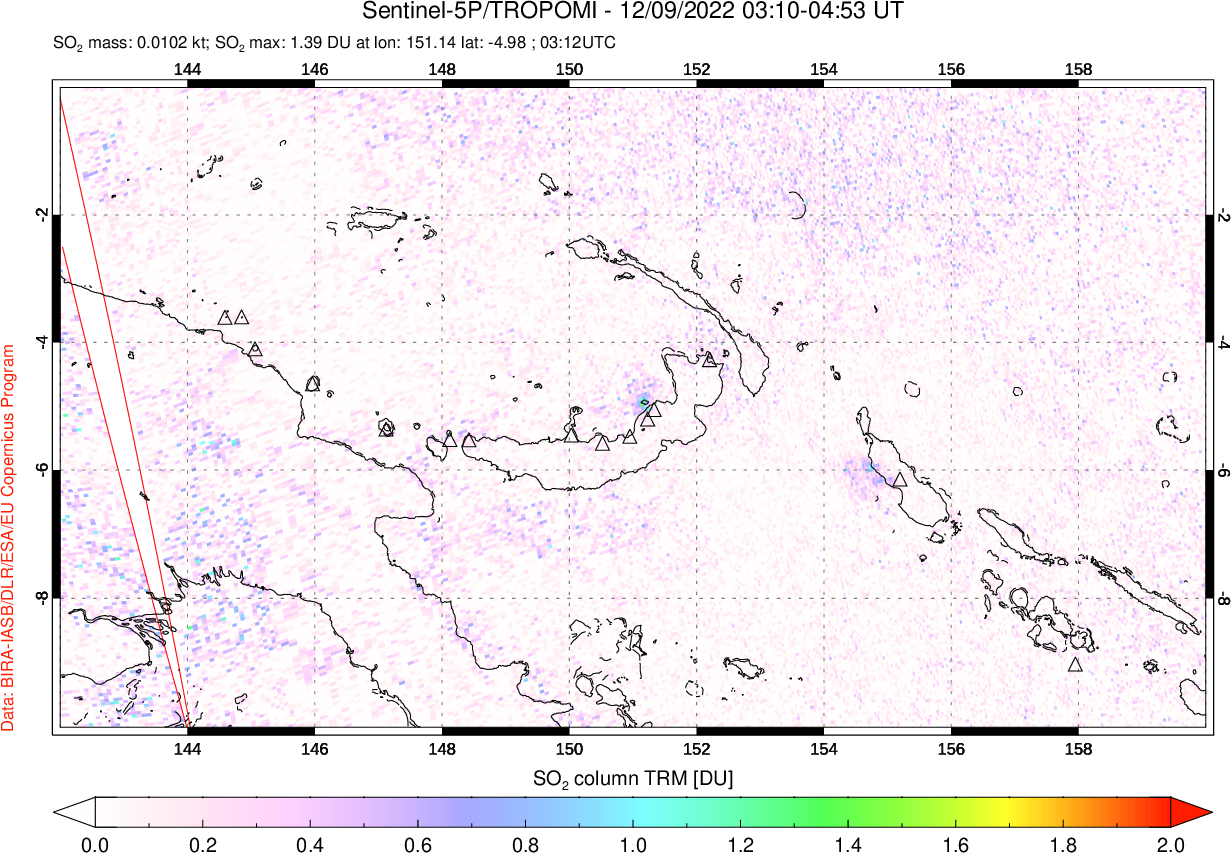 A sulfur dioxide image over Papua, New Guinea on Dec 09, 2022.