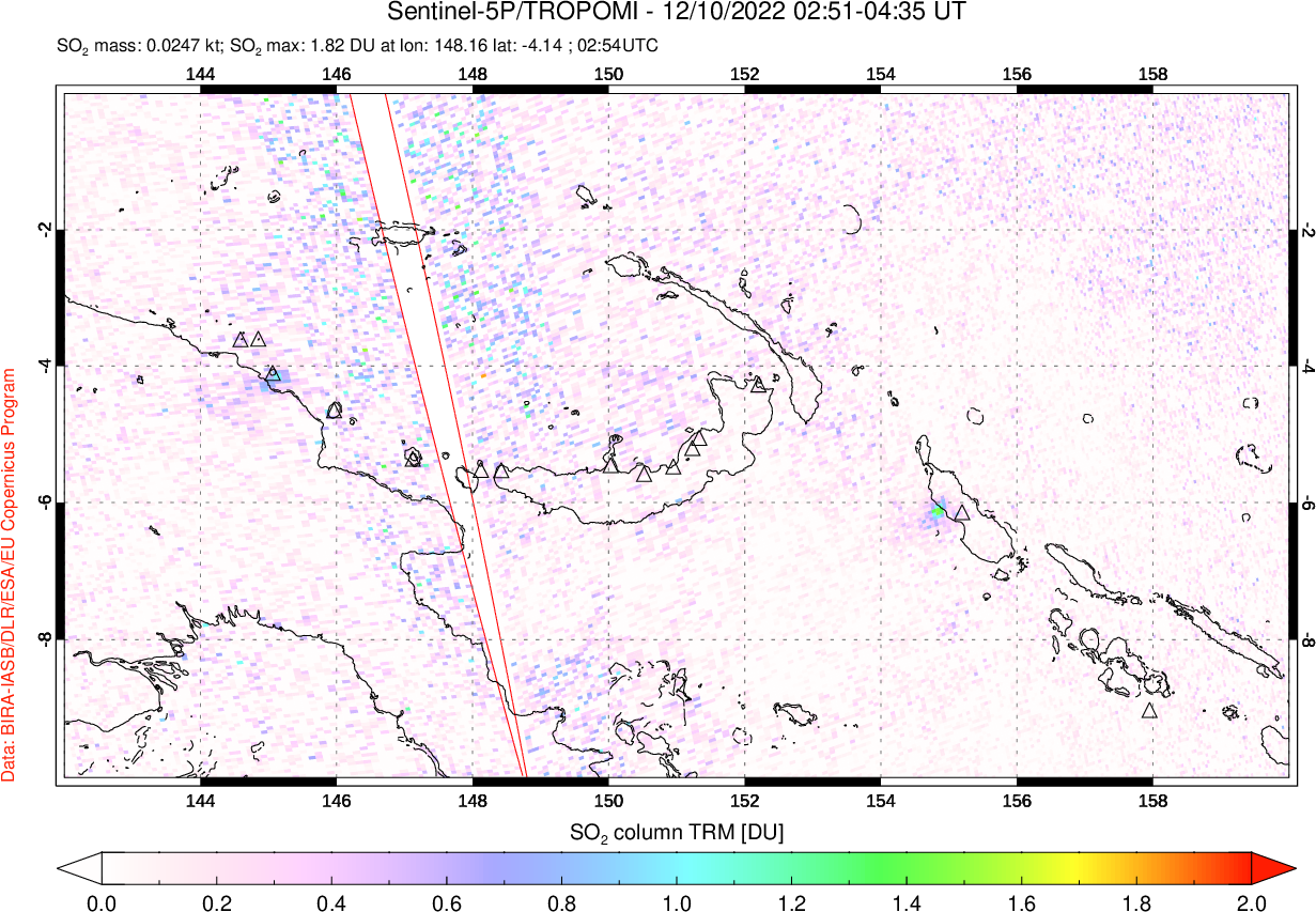 A sulfur dioxide image over Papua, New Guinea on Dec 10, 2022.