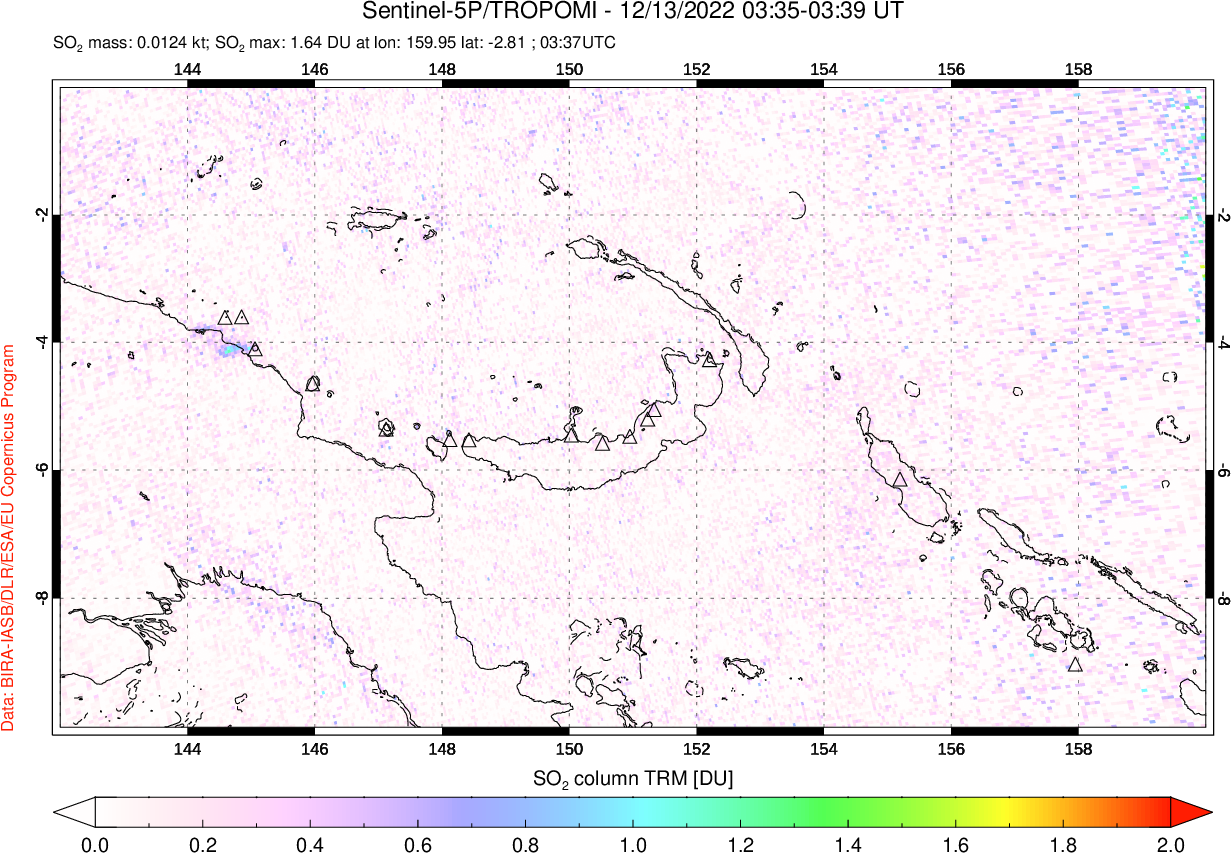 A sulfur dioxide image over Papua, New Guinea on Dec 13, 2022.