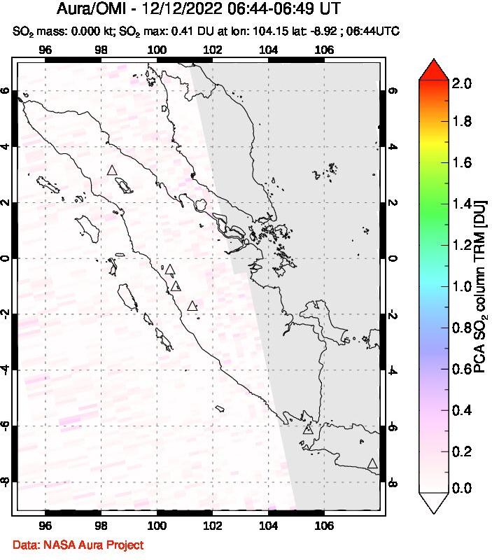 A sulfur dioxide image over Sumatra, Indonesia on Dec 12, 2022.
