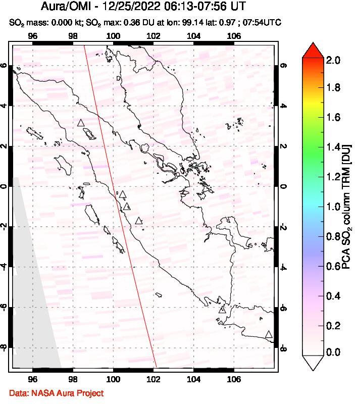 A sulfur dioxide image over Sumatra, Indonesia on Dec 25, 2022.