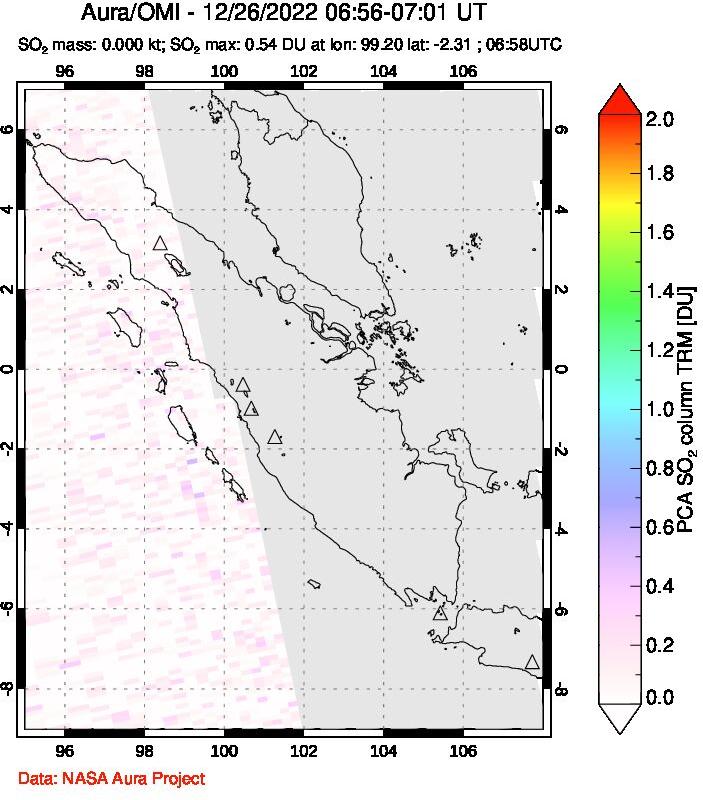 A sulfur dioxide image over Sumatra, Indonesia on Dec 26, 2022.