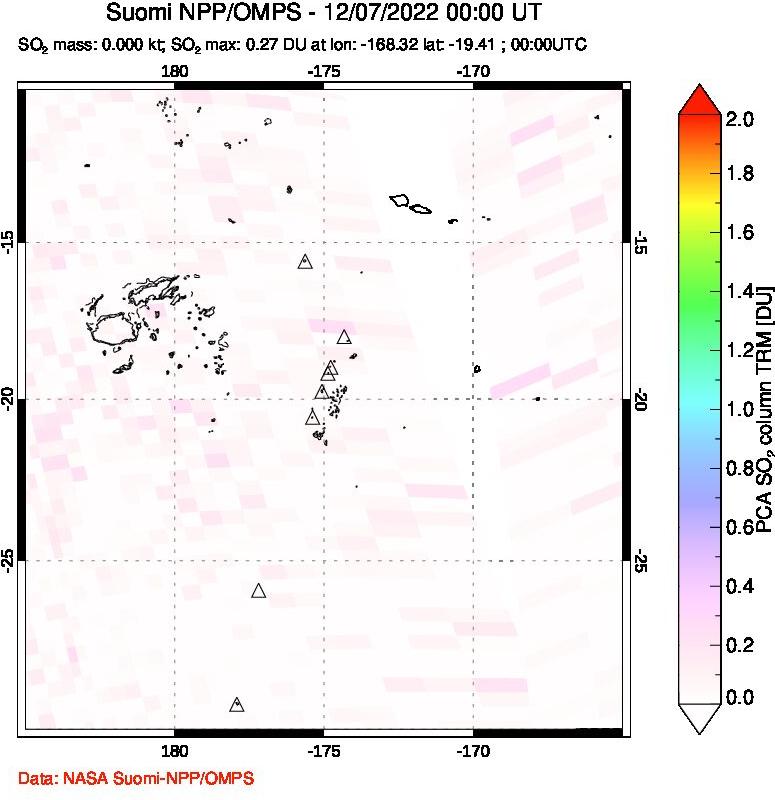 A sulfur dioxide image over Tonga, South Pacific on Dec 07, 2022.