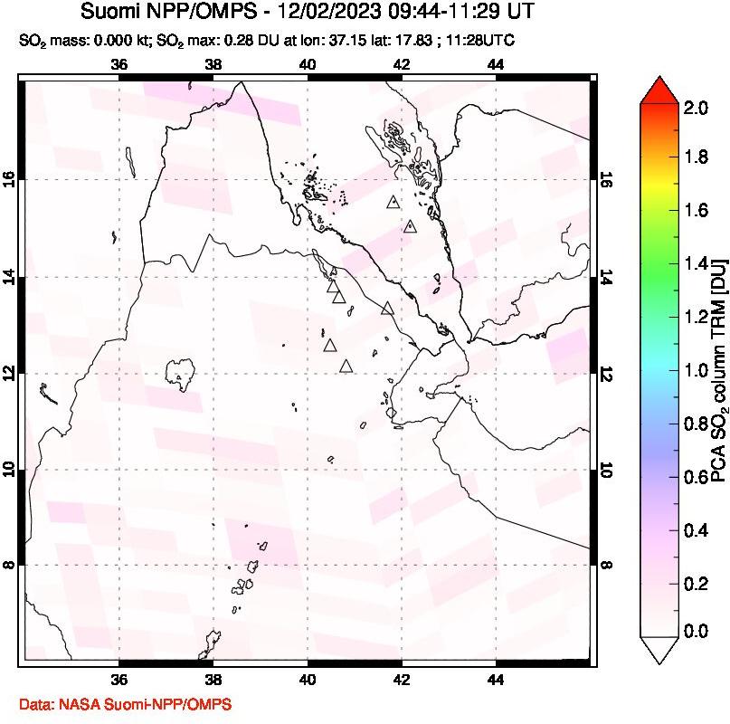 A sulfur dioxide image over Afar and southern Red Sea on Dec 02, 2023.