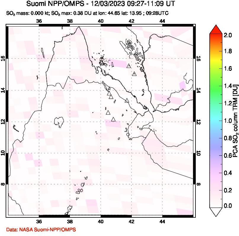 A sulfur dioxide image over Afar and southern Red Sea on Dec 03, 2023.