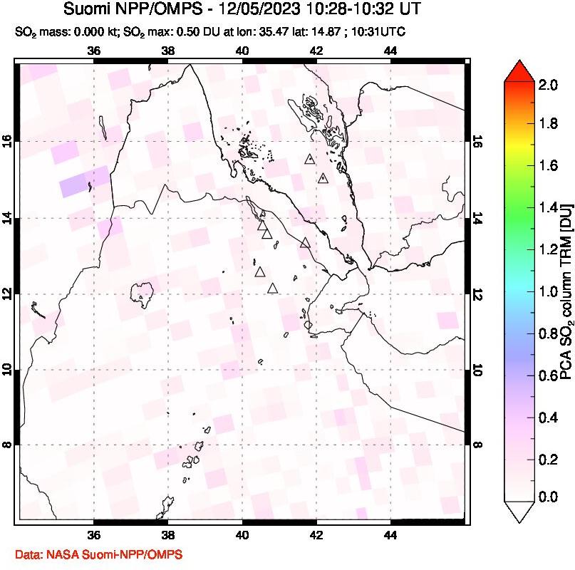 A sulfur dioxide image over Afar and southern Red Sea on Dec 05, 2023.