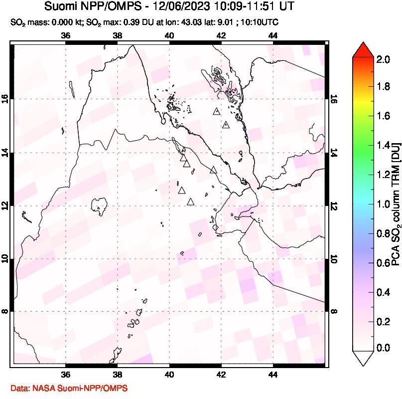 A sulfur dioxide image over Afar and southern Red Sea on Dec 06, 2023.