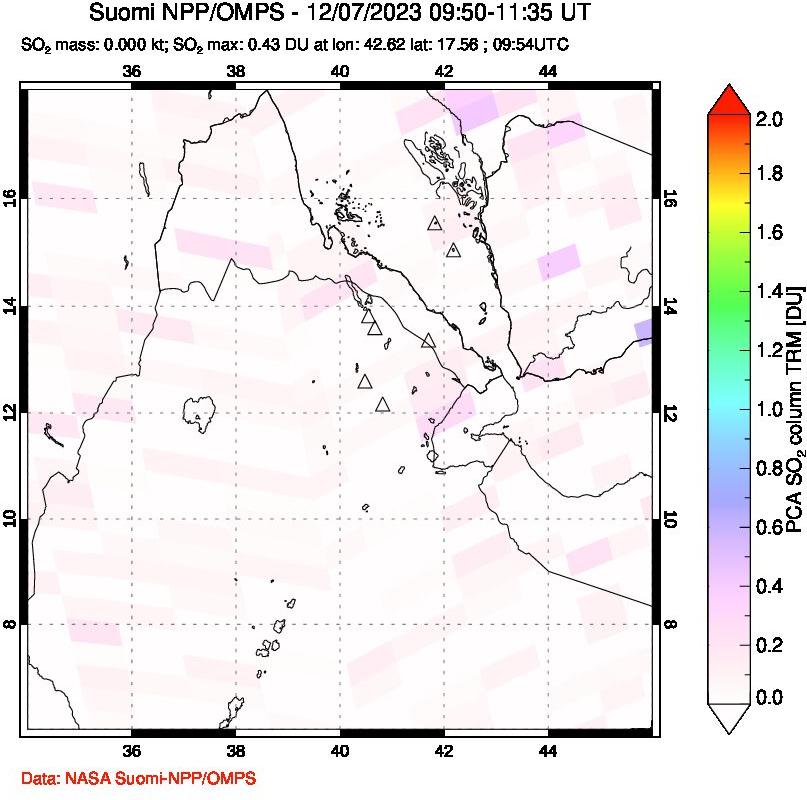 A sulfur dioxide image over Afar and southern Red Sea on Dec 07, 2023.