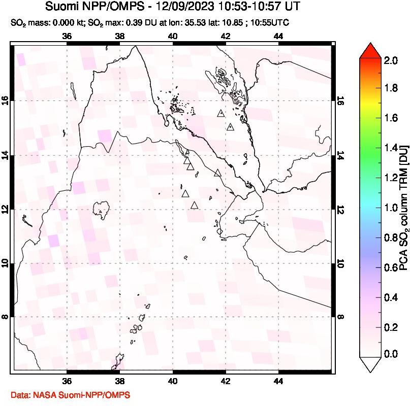 A sulfur dioxide image over Afar and southern Red Sea on Dec 09, 2023.