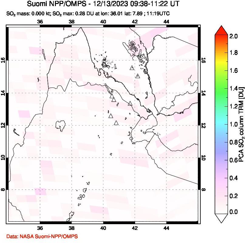 A sulfur dioxide image over Afar and southern Red Sea on Dec 13, 2023.