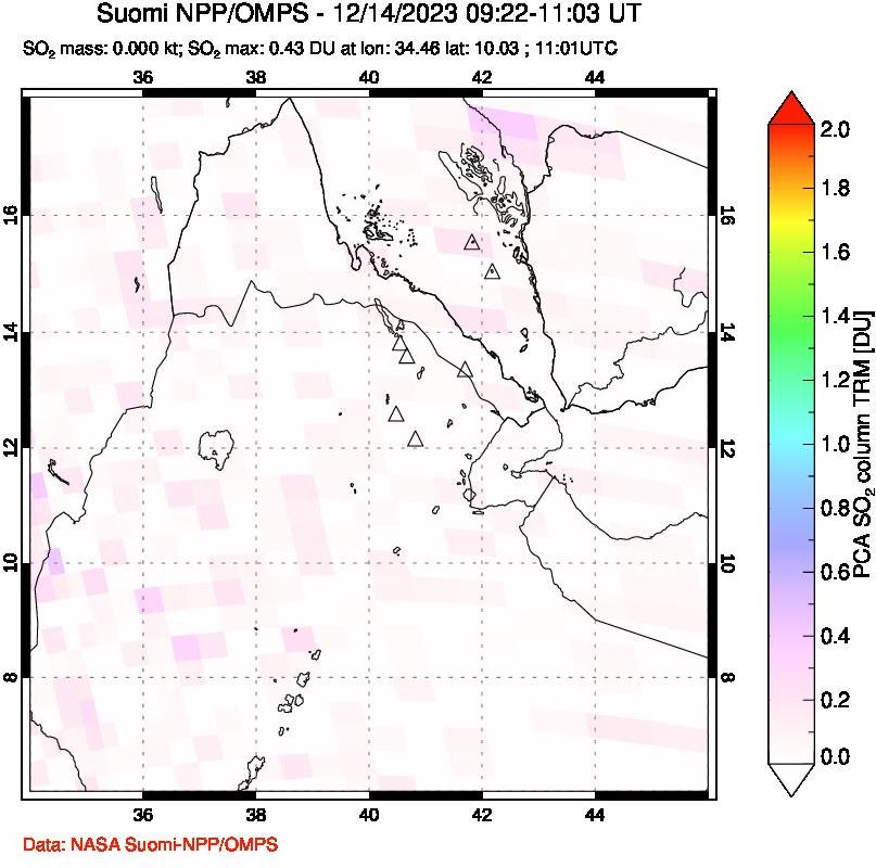 A sulfur dioxide image over Afar and southern Red Sea on Dec 14, 2023.