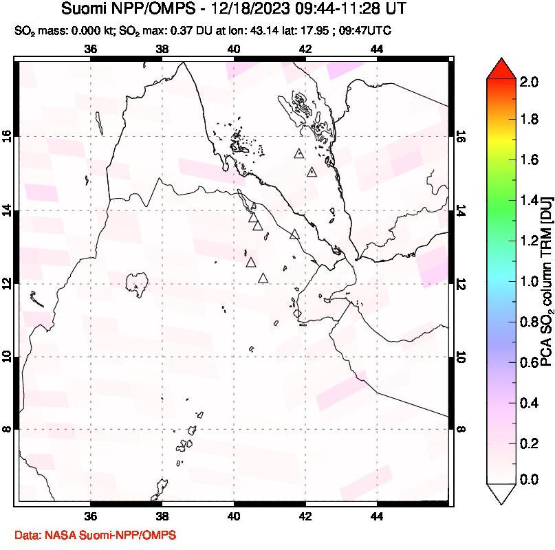 A sulfur dioxide image over Afar and southern Red Sea on Dec 18, 2023.