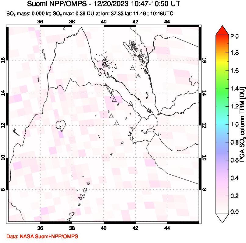 A sulfur dioxide image over Afar and southern Red Sea on Dec 20, 2023.