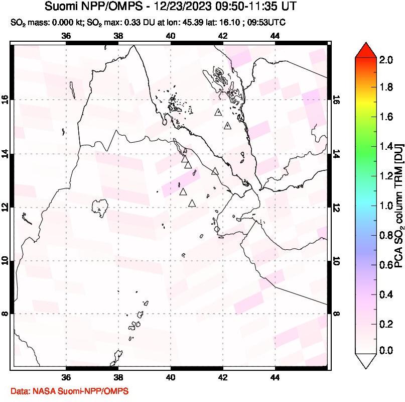 A sulfur dioxide image over Afar and southern Red Sea on Dec 23, 2023.