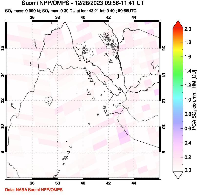 A sulfur dioxide image over Afar and southern Red Sea on Dec 28, 2023.