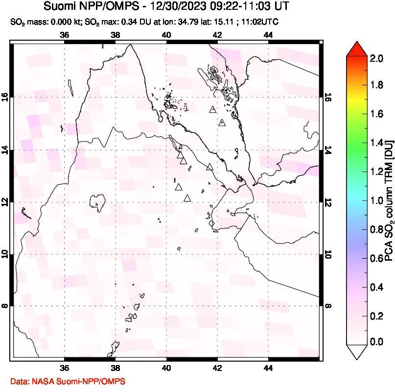 A sulfur dioxide image over Afar and southern Red Sea on Dec 30, 2023.