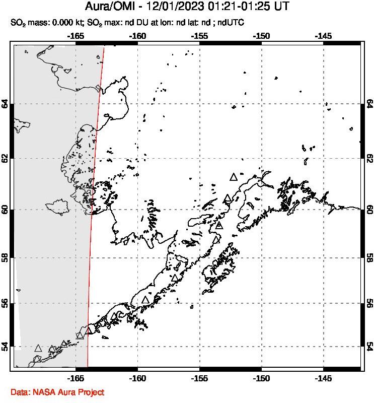 A sulfur dioxide image over Alaska, USA on Dec 01, 2023.
