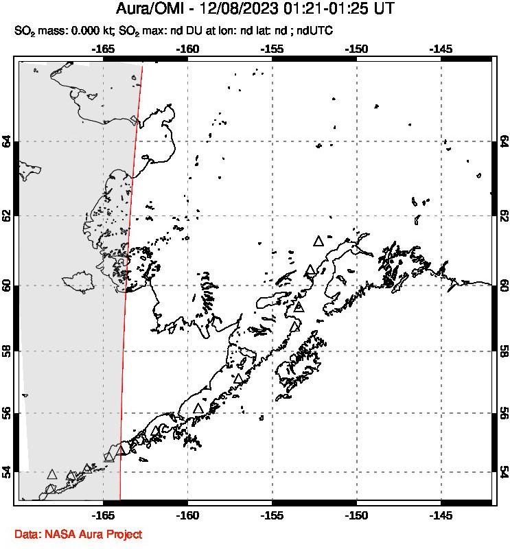 A sulfur dioxide image over Alaska, USA on Dec 08, 2023.