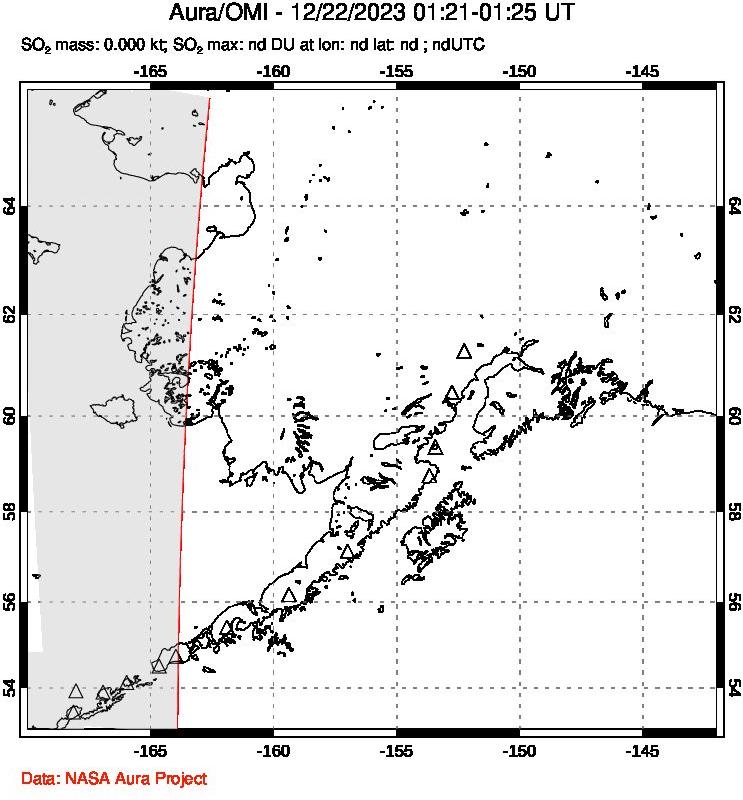 A sulfur dioxide image over Alaska, USA on Dec 22, 2023.