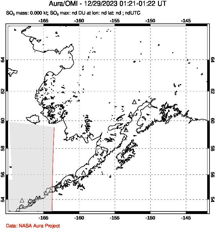 A sulfur dioxide image over Alaska, USA on Dec 29, 2023.