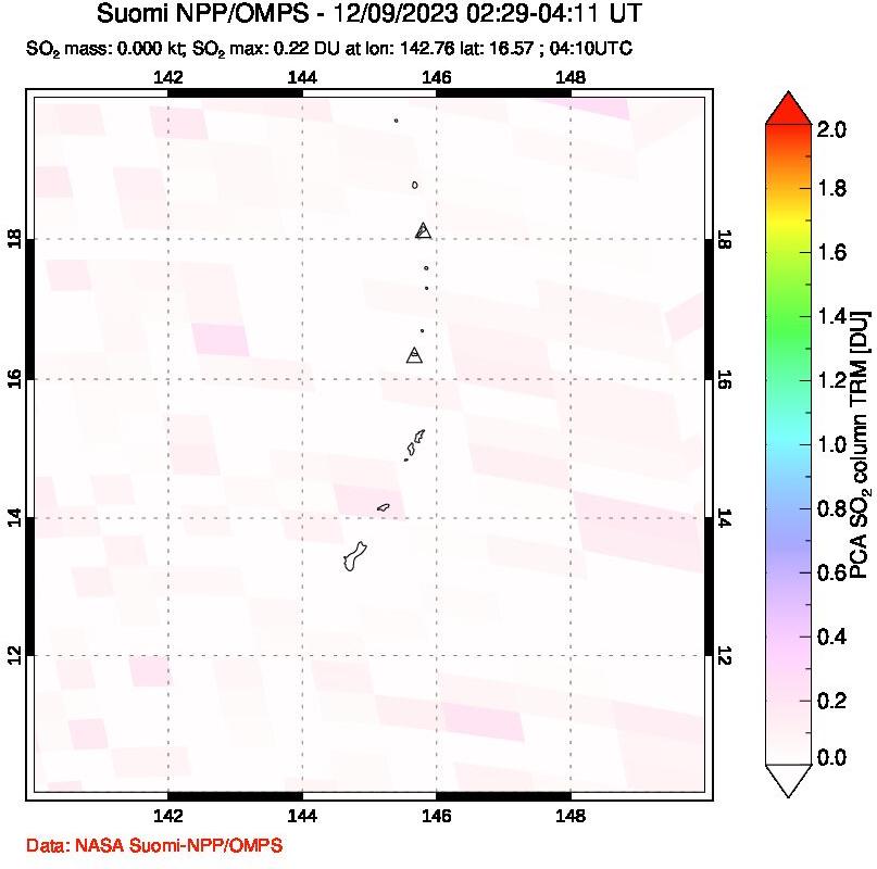 A sulfur dioxide image over Anatahan, Mariana Islands on Dec 09, 2023.