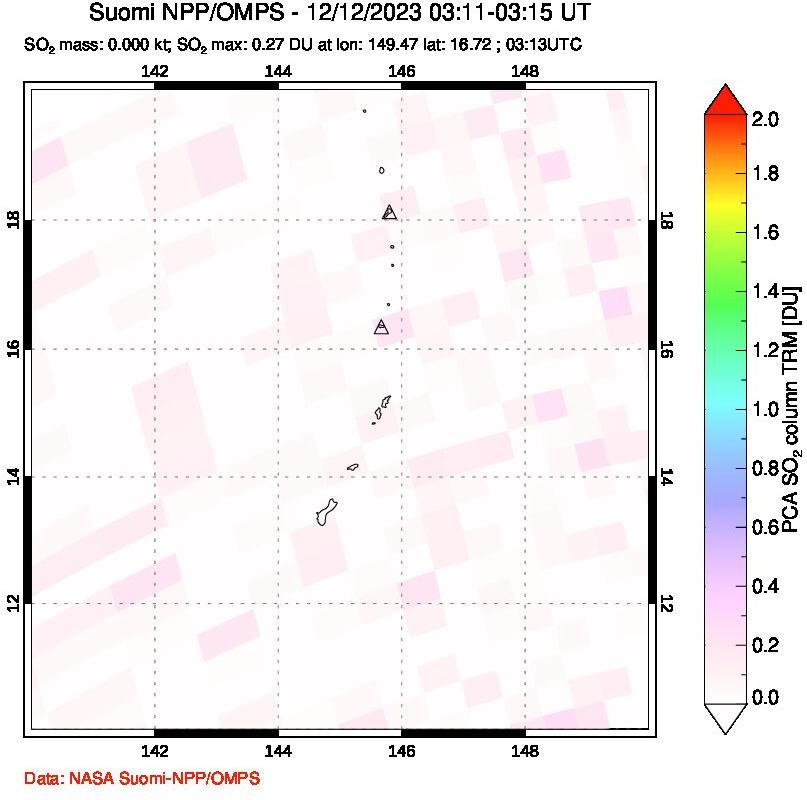 A sulfur dioxide image over Anatahan, Mariana Islands on Dec 12, 2023.