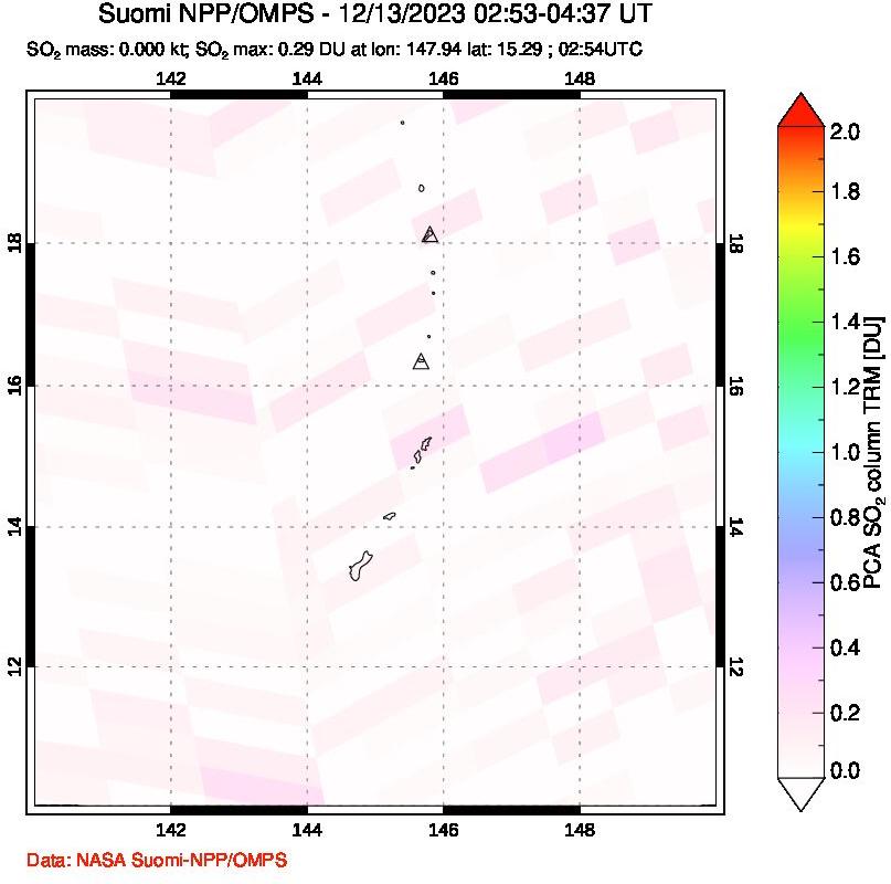 A sulfur dioxide image over Anatahan, Mariana Islands on Dec 13, 2023.