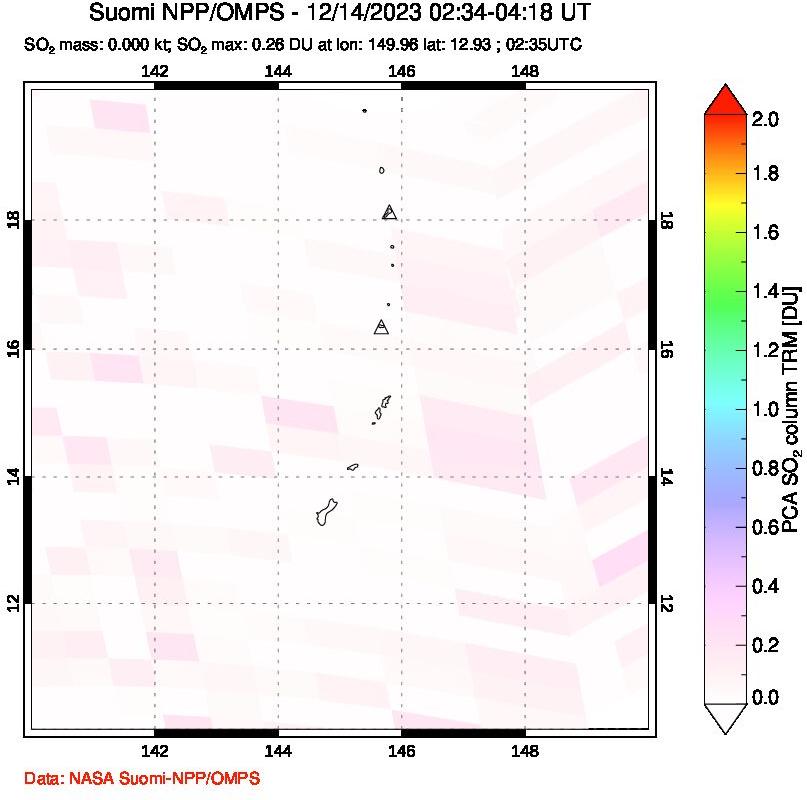 A sulfur dioxide image over Anatahan, Mariana Islands on Dec 14, 2023.