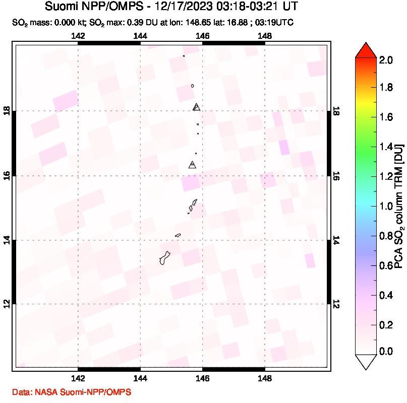 A sulfur dioxide image over Anatahan, Mariana Islands on Dec 17, 2023.