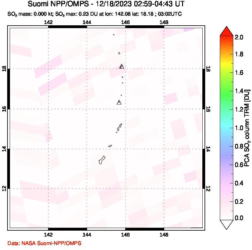 A sulfur dioxide image over Anatahan, Mariana Islands on Dec 18, 2023.