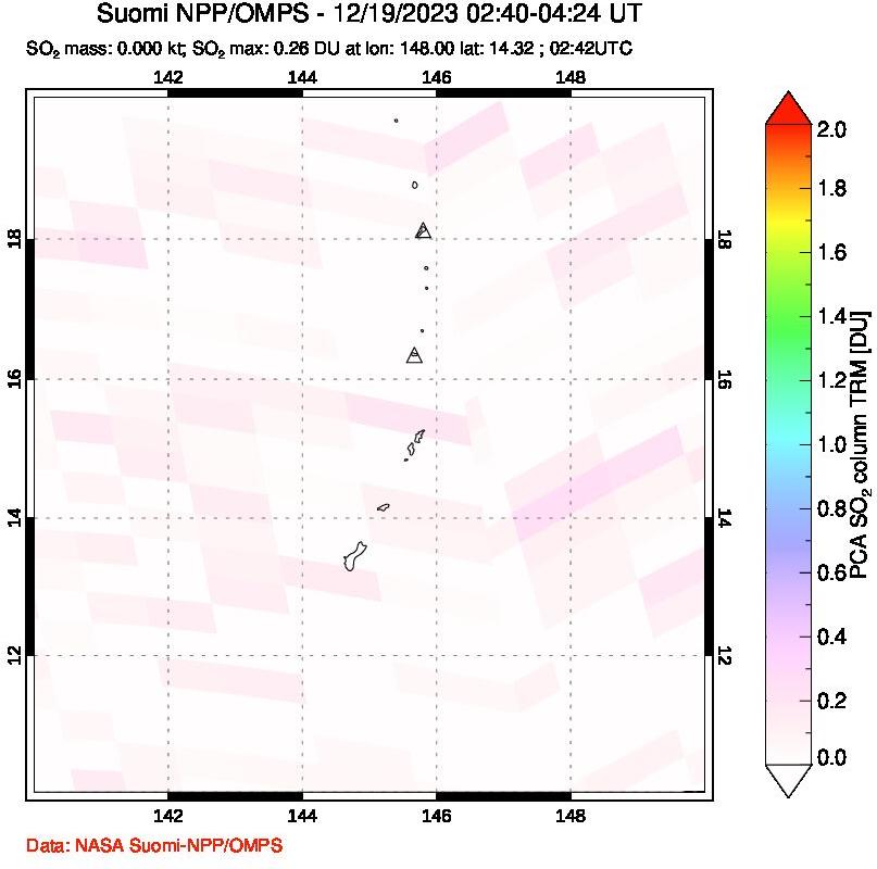 A sulfur dioxide image over Anatahan, Mariana Islands on Dec 19, 2023.