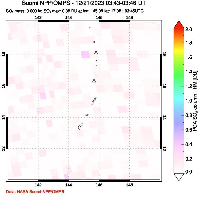 A sulfur dioxide image over Anatahan, Mariana Islands on Dec 21, 2023.