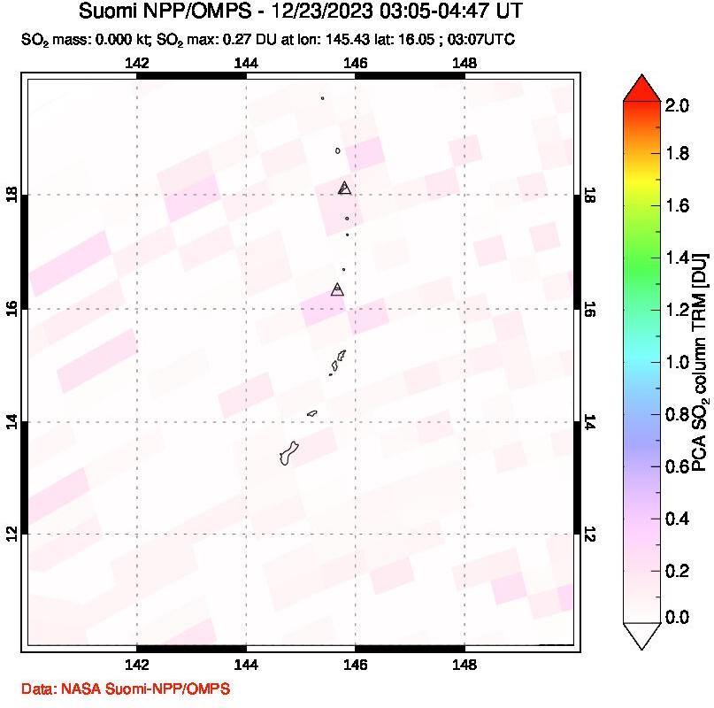 A sulfur dioxide image over Anatahan, Mariana Islands on Dec 23, 2023.